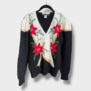 Vintage Dana Scott Poinsietta Christmas sweater